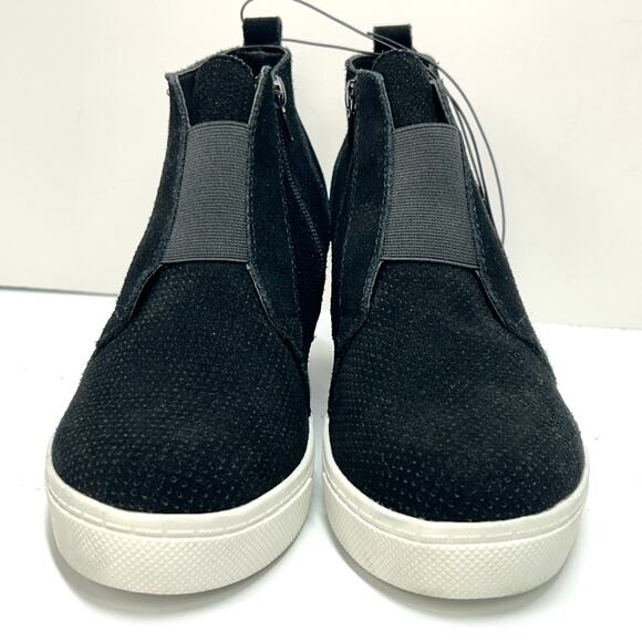 Steve Madden Flavy Wedge Heel Sneaker Shoes Suede Side Zipper Black Womens 9 - Picture 4 of 10